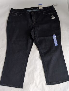 St. John's Bay Women's Dark Indigo Slimming Panel Straight-Leg Jeans -24S